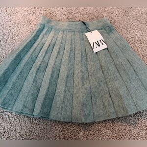 Zara Girls Mint Green Pleated Knit Skirt Size 11–12 NWT